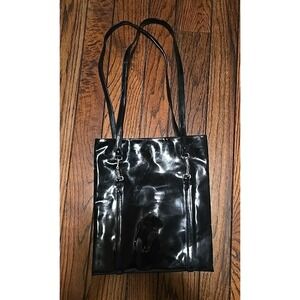 Vtg Valerie Stevens Long Slim Black Patent Leather Handbag Purse Tote Bag File